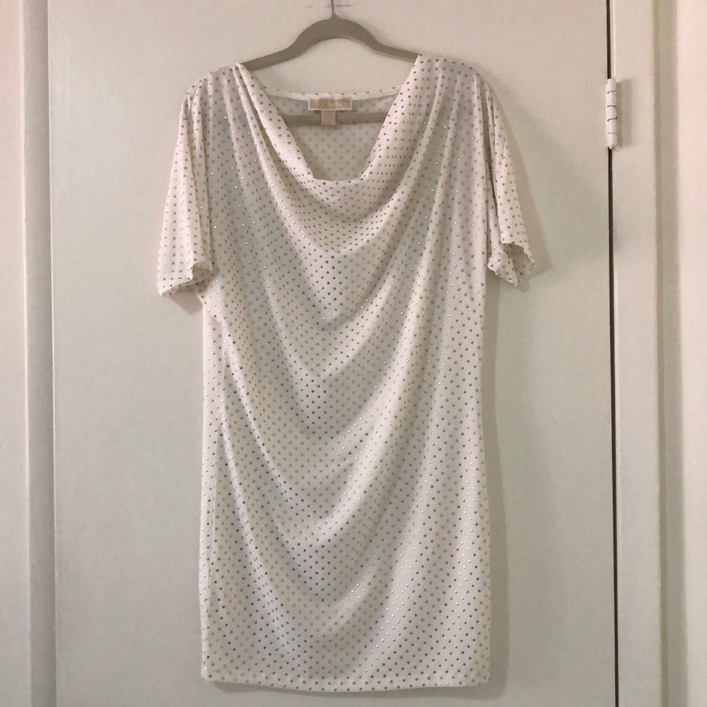 Gold square detail white dress